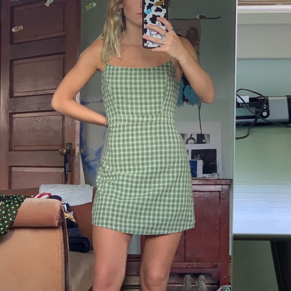 Green plaid dress